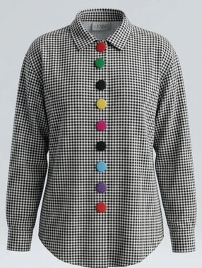 Vintage Jessie Black & White Gingham 100% Cotton Shirt with Colorful Buttons XL